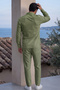 Men's Green Pera Linen Shirt and Pants Set - Relaxed Fit Two-Piece Set Summer Shirt Collar - 2