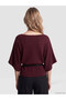 Ozmarka New Season Burgundy Boat Neck Bat Sleeve Women's Knitwear Sweater - 4