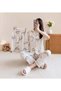 Women’s Cute Printed Pajamas Set, Short Sleeve Collared Sleep Shirt with Button Closure and Matching Long Pants, Soft Lightweight Comfortable Fabric, Relaxed Home Loungewear, Cozy Nightwe