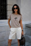 Women's Mink Palm Pattern Stone Detailed Short Sleeve Viscose Blouse - 4