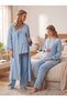 New Season Indigo Muslin Fabric Double-Breasted Breastfeeding Compatible Design Long Sleeve 100% Cotton Maternity Pajama Set - 2