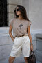 Women's Mink Palm Pattern Stone Detailed Short Sleeve Viscose Blouse - 2