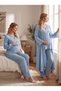 New Season Indigo Muslin Fabric Double-Breasted Breastfeeding Compatible Design Long Sleeve 100% Cotton Maternity Pajama Set