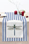 Dragonfly Insect Figured Blue and White Striped 40X140Cm Digital Printed Runner Decorative Table Runner - 3