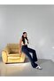 Women's Navy Blue Crepe Front Stitched High Waist Spanish Flare Pants Frv0222 - 3