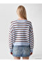 Blue Striped Oversize Women's Knitwear Sweater - 4