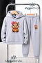 Kiz Cappy Printed Hooded Thick Cotton Inside Padding Tracksuit with Pockets Children's Top and Bottom Tracksuit Set