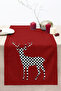 Checkerboard Patterned Red Floor Runner with Deer Figure 40X140Cm Digital Printed Runner Decorative Dining Table Runner - 3