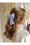Blue Gingham Patterned Bow Hair Clip with Clip-On Fastener