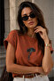 Women's Tile Palm Pattern Stone Detailed Short Sleeve Viscose Blouse - 3