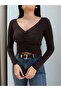 Gathered Front V-Neck Long Sleeve Blouse - 2