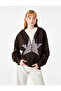 Pocket Detailed, Embroidered Leopard Hooded Zippered Sweatshirt