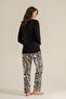 Women's Modal Long Sleeve Black Pajama Set, Combed Cotton Modal Pajama Set, 50% Cotton 50% Modal - 4