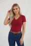 Women's V-Neck Short Sleeve Body Viscose Lace Embroidered Body T-Shirt - 6