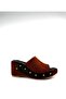 Genuine Suede Leather Wedge Heeled Tan Slippers - 2