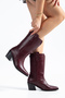 Burgundy Leather Western Cowboy Black Sole Mid-Height Boots - 3