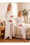 New Season Ecru Muslin Fabric Double-Breasted Breastfeeding Compatible Design Long Sleeve 100% Cotton Maternity Pajama Set - 4
