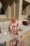Floral Patterned Chiffon Dress with Waist Tie Detail - Burgundy - 2