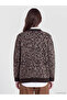 Brown V-Neck Leopard Patterned Women's Knitwear Cardigan - 4