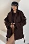 Women's Belted Cashmere Trench Coat Jacket Stand Collar Double Button Oversize Coat - 3