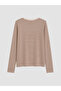 Beige Crew Neck Striped Women's Bodysuit - 7