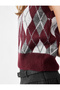 Jacquard Crew Neck Sleeveless Knitwear Argyle Patterned Sweater - 4