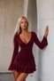 Women's V-Neck Gathered Skirt Flounce Mini Dress