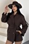 Women's Belted Linen Trench Coat Double-Breasted Buttoned Lined Seasonal Oversize Trench Jacket