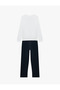 Printed Long Sleeve Crew Neck Cotton Pajama Set - 7