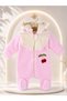 Baby Girl Welsoft Jumpsuit Cherry Embroidered Ruffle Detailed Hooded Zippered Winter Plush Jumpsuit - 3