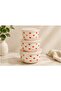 Ceramic Bowls with Lids, Set of 6, Cream and Red Nesting Design, Food Storage, Airtight Lids, Microwave Safe, Kitchen Organiser - 6