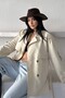 Women's Belted Linen Trench Coat Double-Breasted Buttoned Lined Seasonal Oversize Trench Jacket - 4