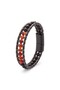 Red Agate Detailed - Black Leather and Onyx Stone Men's Bracelet - 3