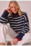 Women's Navy Blue Striped Turtleneck Red Striped Oversized Knitwear Sweater - 4