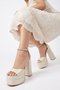 Women's Crystal Stone Double Layer Platform 15 cm High Heel Promise Wedding Engagement Shoes High Double Platform Thick Heel Bridal Evening Dress Shoes White - 4