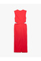 Draped Window Detail with Metal Accessories, Crew Neck, Sleeveless Long Evening Dress - 3
