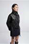 High Collar Faux Leather Trench Coat - 3