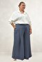 69020 Plus Size Elastic Waist Double Skirt Trousers - Anthracite - 4