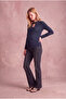 Maternity Viscose Navy Blue Long Sleeve Choker Collar Blouse with Inner Undershirt and Breastfeeding Feature Melanie - 2