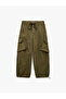 Comfortable Fit, Lace-Up Waist, Buttoned, Cargo Pocket, Gabardine Cotton Balloon Trousers