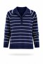 Navy Blue Polo Collar Striped Knit Sweater 1003