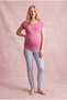 Maternity Cotton Fuchsia Short Sleeve Wide Collar Pocket Detailed T-Shirt Violette