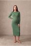 Maternity Ribana Dark Green Long Sleeve Boat Neck Baby Overlock Stitching Detailed Dress Sierra - 2