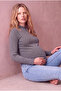 Maternity Ribbed Viscose Dark Gray Long Sleeve Half Turtleneck Blouse Melissa - 4