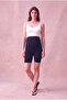 Maternity Cotton Black Above Knee High Waist Biker Leggings with Abdominal Support Landry