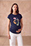 Maternity Cotton Navy Blue Short Sleeve Crew Neck Printed T-Shirt Taylor - 2