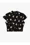 Fancy Buttoned Short Sleeve Floral Print Stand Qipao Collar Crop Blouse - 6