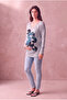 Maternity Viscose Blended Gray Melange Long Sleeve Wide Collar Printed T-Shirt Teagen - 2