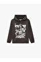Ruffled Comfortable Fit Printed Long Sleeve Hooded Sweatshirt - 5