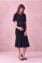 Maternity Viscose Blended Black Glitter Long Sleeve Double Breasted Collar Blouse Ava